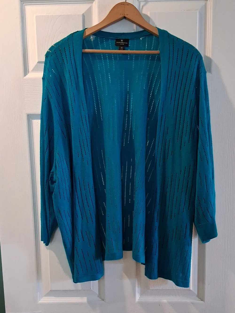 Worthington Teal Open-Front Pointelle Cardigan
